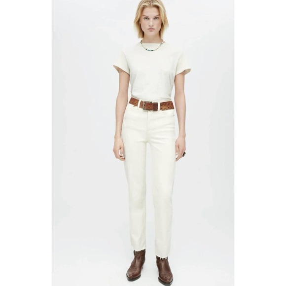 RE/DONE High Rise Stove Pipe Jeans Size 31 Vintage White Comfort Stretch Raw Hem - Picture 16 of 16